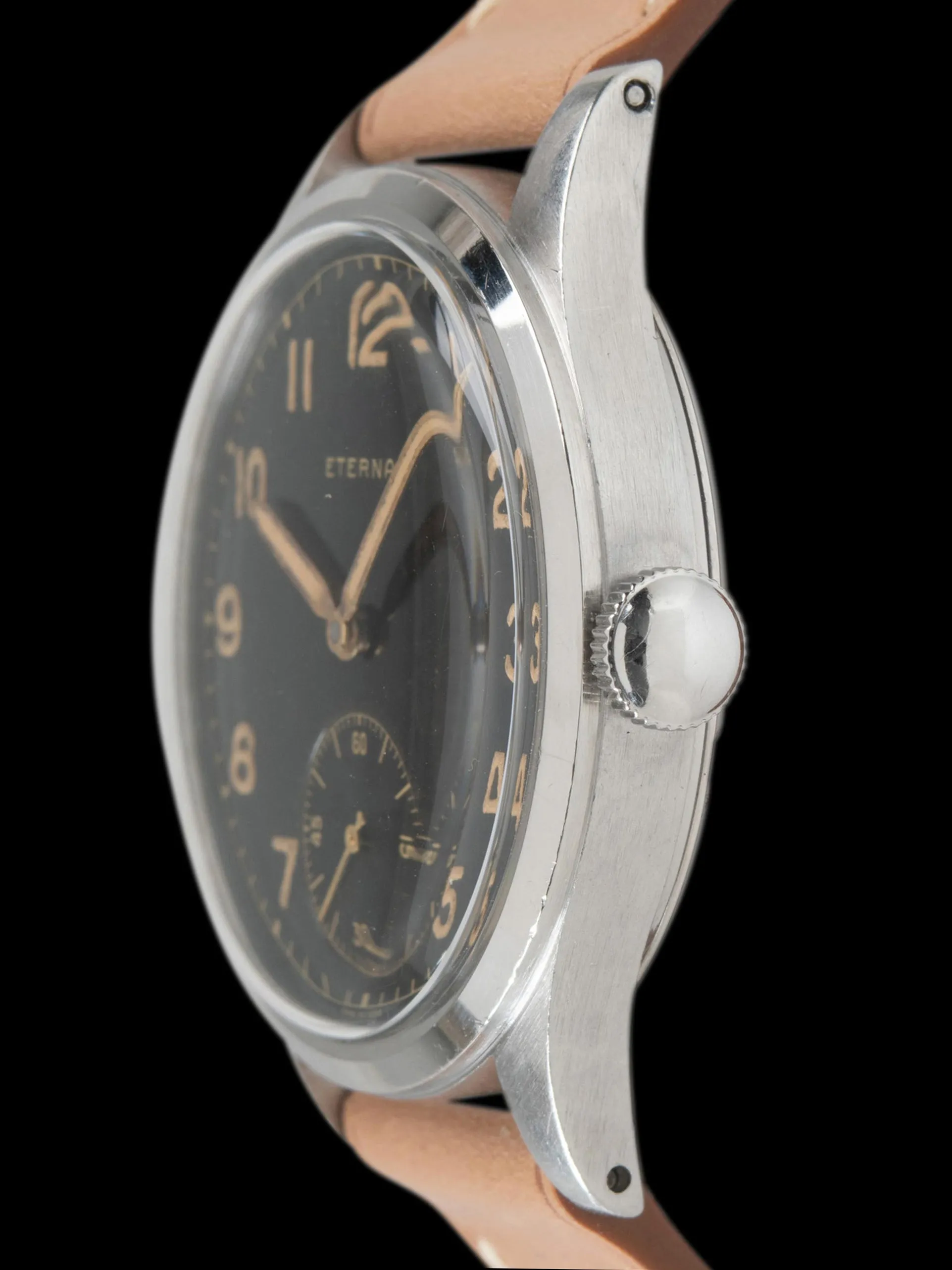 1940s Eterna Manual-Wind Dress Watch "Glossy Gilt Black Dial"