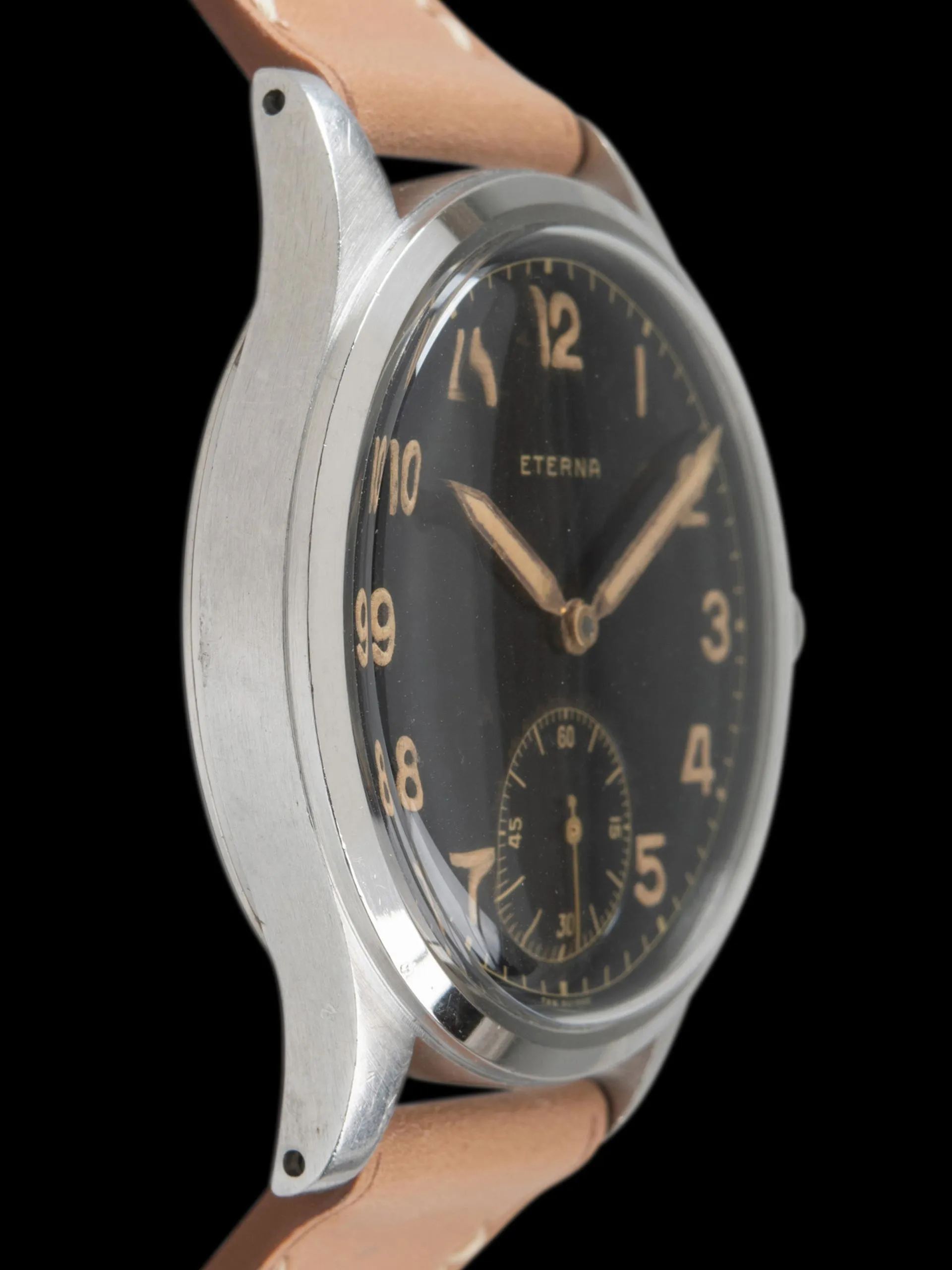 1940s Eterna Manual-Wind Dress Watch "Glossy Gilt Black Dial"