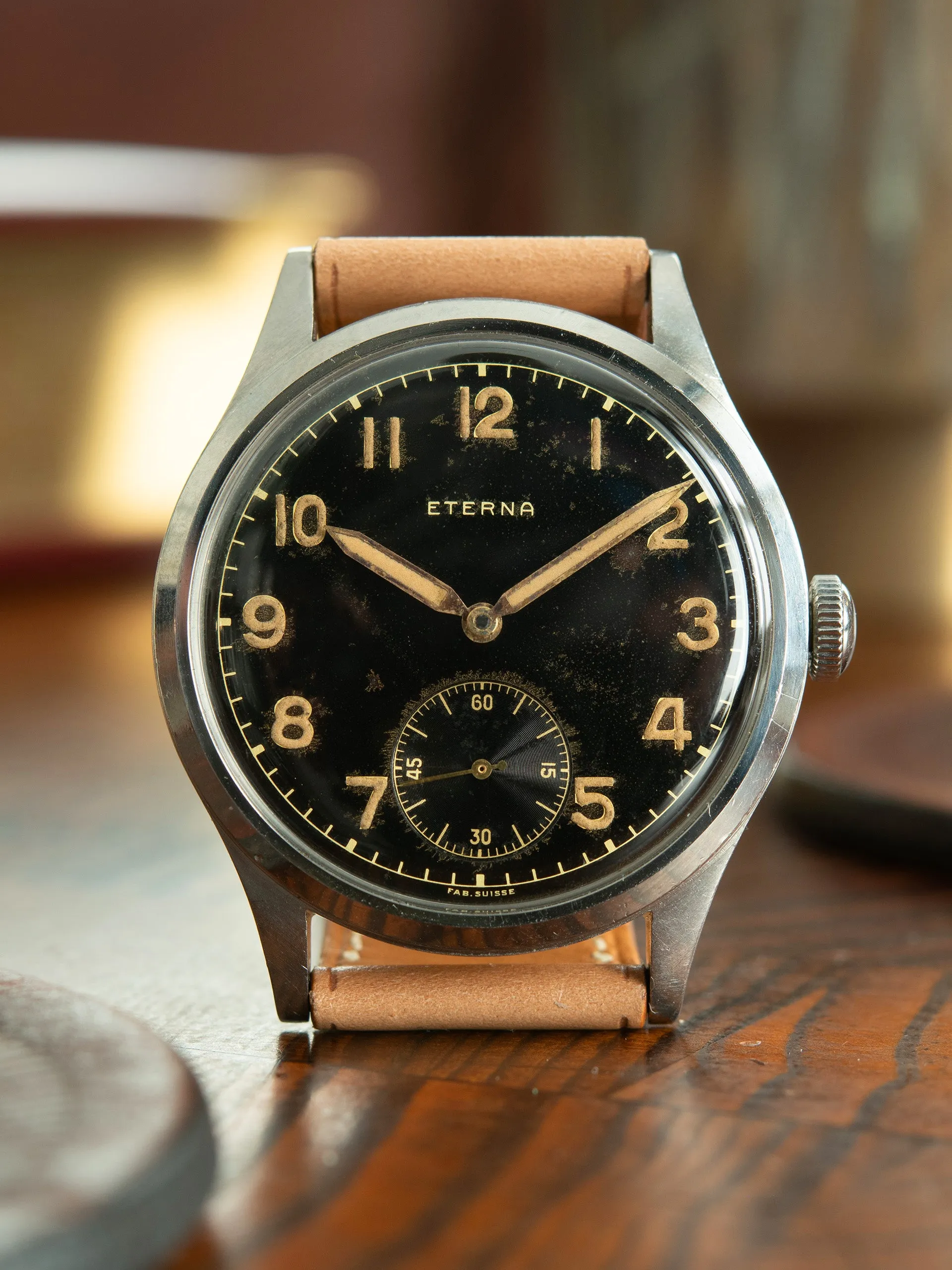 1940s Eterna Manual-Wind Dress Watch "Glossy Gilt Black Dial"