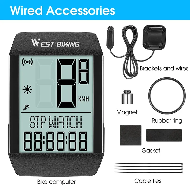 5 Language Bicycle Computer Waterproof Wireless Wired Cycling Odometer Auto Wake & Sleep Bike Speedometer Stopwatch