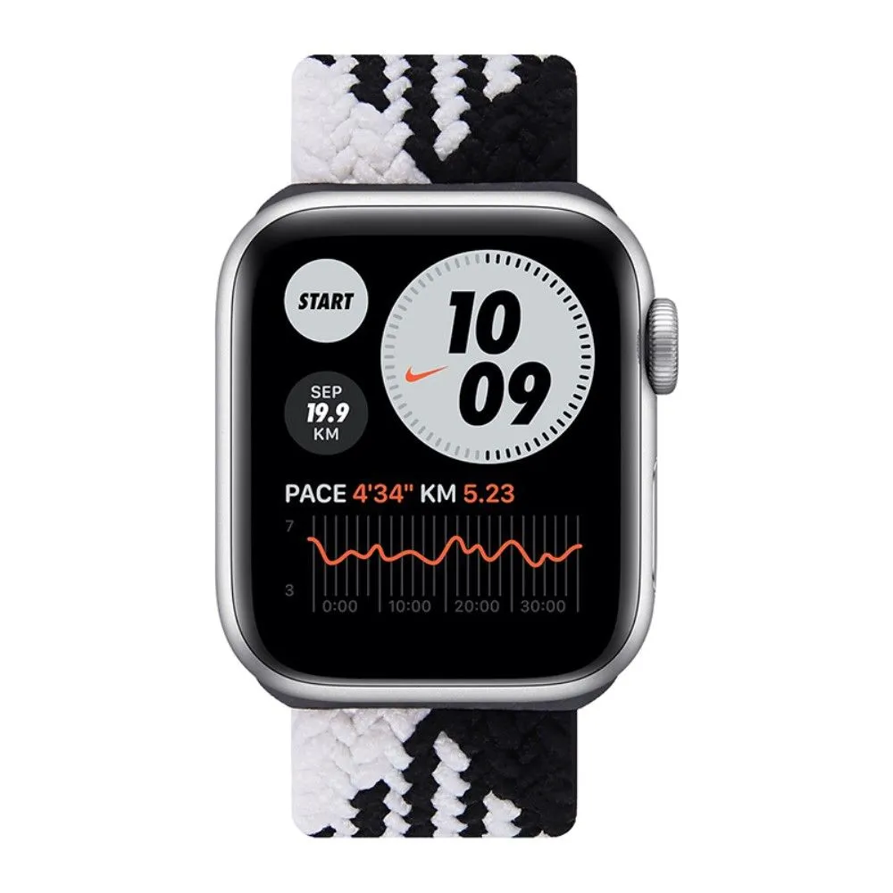 Apple Watch (45mm) elastic watch strap - Black / White Splicing / Size: M