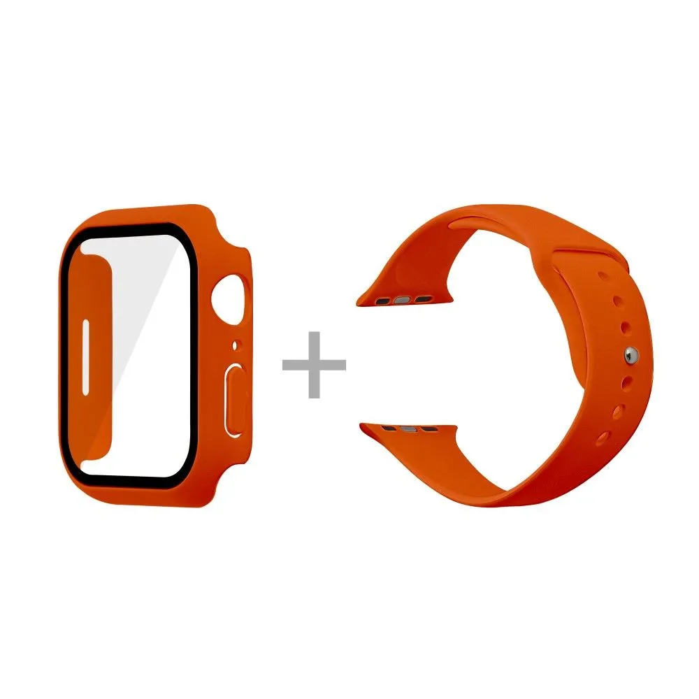 Apple Watch (45mm) silicone watch strap   cover with tempered glass - Orange / Size: M / L