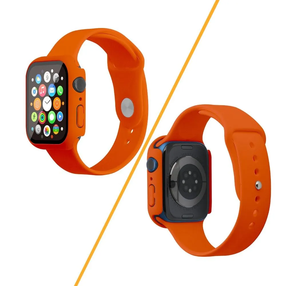 Apple Watch (45mm) silicone watch strap   cover with tempered glass - Orange / Size: M / L