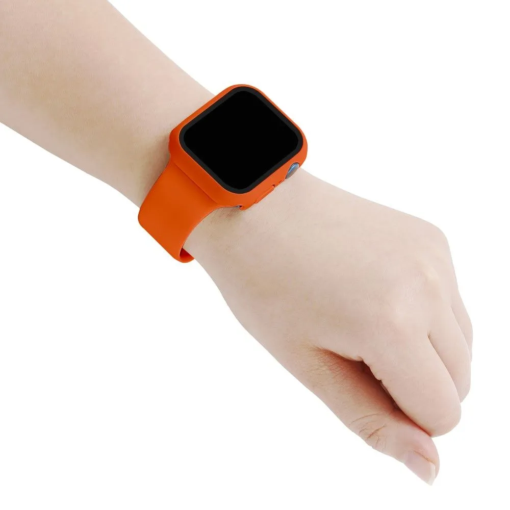 Apple Watch (45mm) silicone watch strap   cover with tempered glass - Orange / Size: M / L