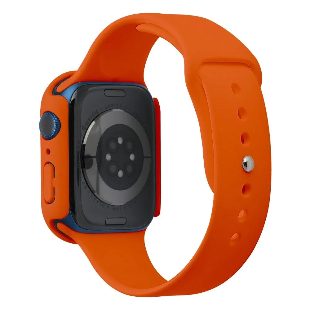 Apple Watch (45mm) silicone watch strap   cover with tempered glass - Orange / Size: M / L