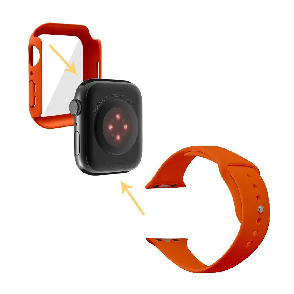 Apple Watch (45mm) silicone watch strap   cover with tempered glass - Orange / Size: M / L