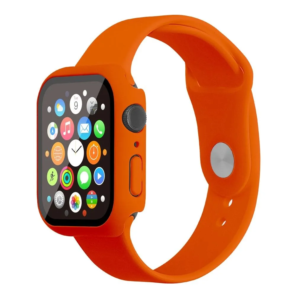 Apple Watch (45mm) silicone watch strap   cover with tempered glass - Orange / Size: M / L