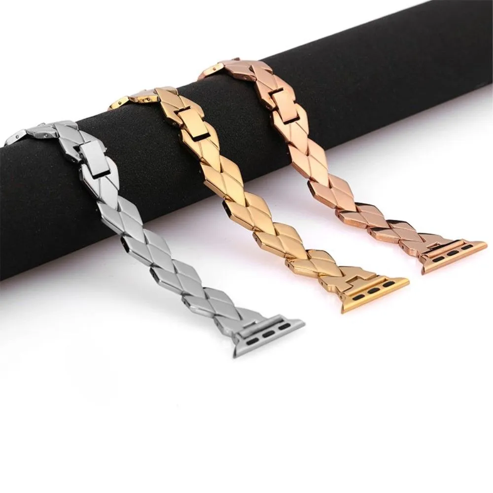 Apple Watch (45mm) stainless steel rhombus link watch strap - Rose Gold