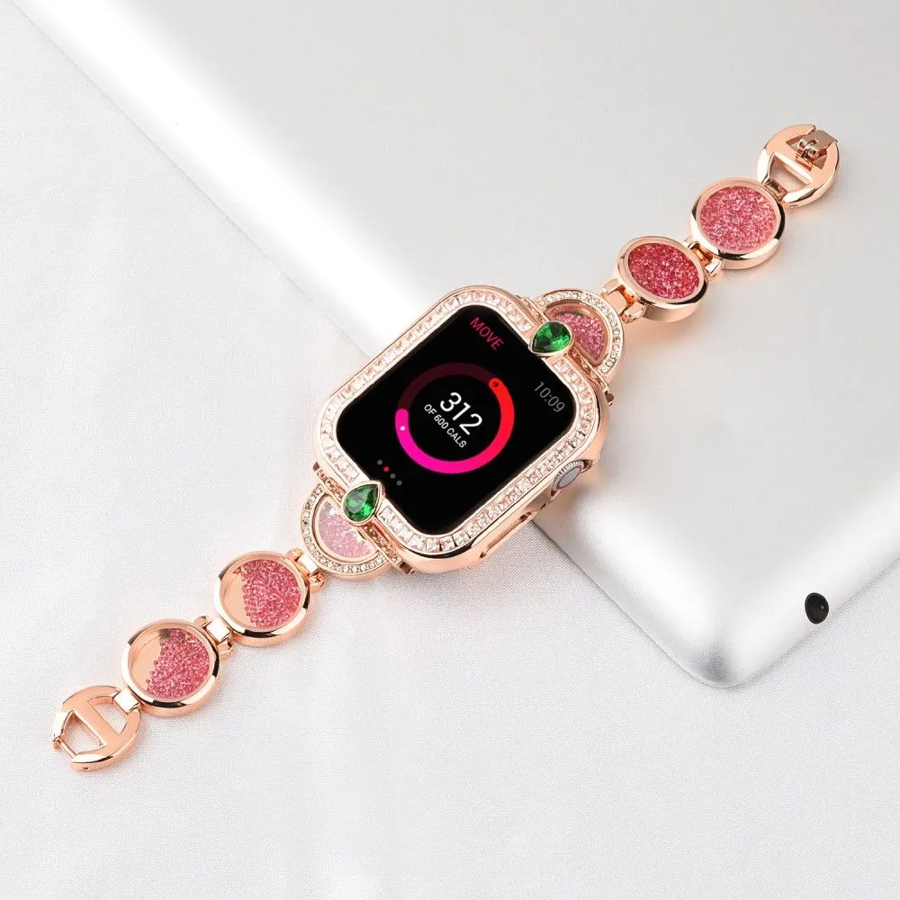 Apple Watch (45mm) unique rhinestone décor stainless steel watch strap - Rose Gold