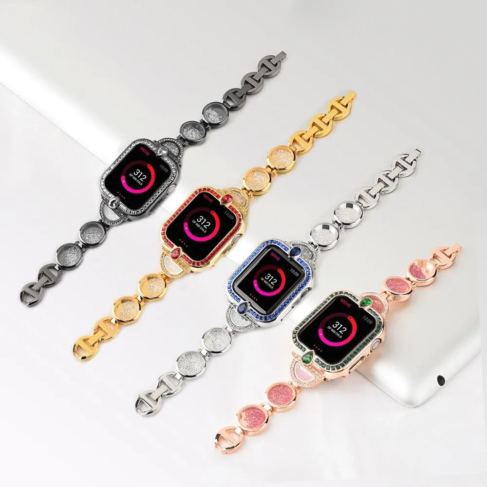 Apple Watch (45mm) unique rhinestone décor stainless steel watch strap - Rose Gold