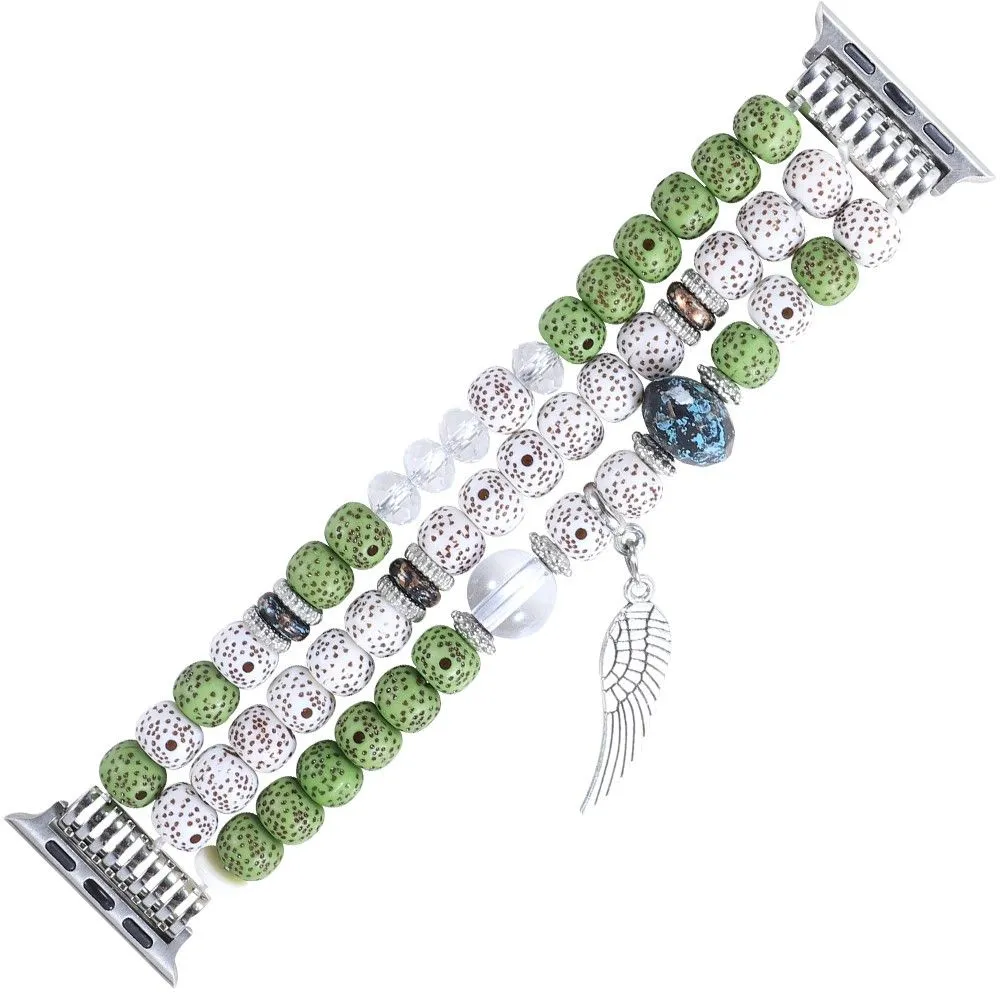 Apple Watch (45mm) wing décor in bead style watch strap - White / Green