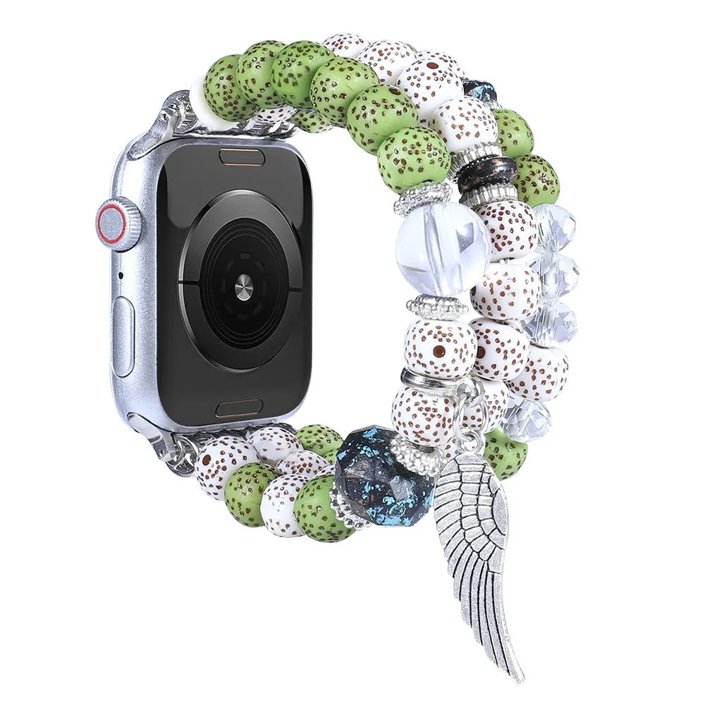 Apple Watch (45mm) wing décor in bead style watch strap - White / Green