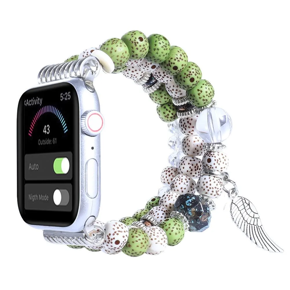 Apple Watch (45mm) wing décor in bead style watch strap - White / Green