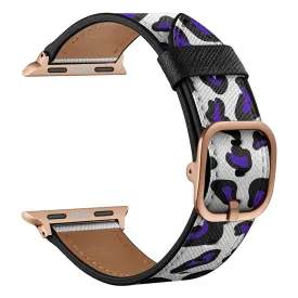 Apple Watch Series 6 / 5 40mm stylish leather watch band - Purple Leopard Print