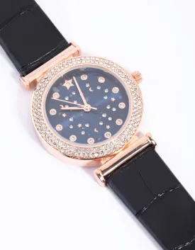 Black Starry Night PU-Strap Watch