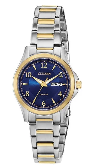 Citizen Quartz Two Tone Blue Dial Watch EQ0595-55L