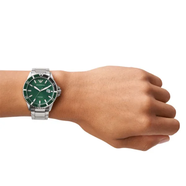 Emporio Armani Silver Green Face Gents Watch