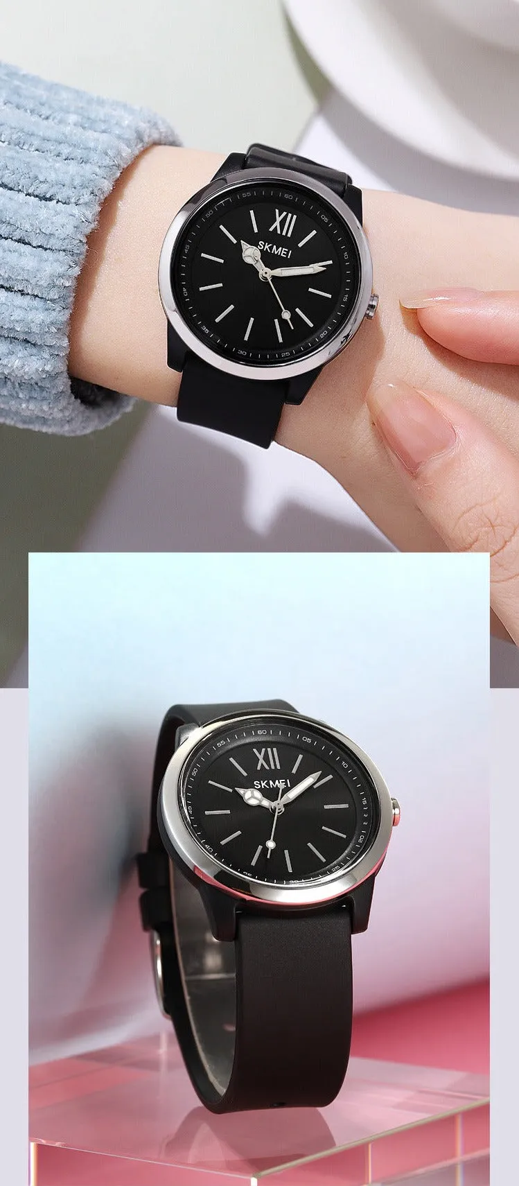 Fashion Quartz Watch 5bar Waterproof Women's Wristwatch For Women TPU Band Simple Fashion Clock Quartz Wristwatches Pink Black