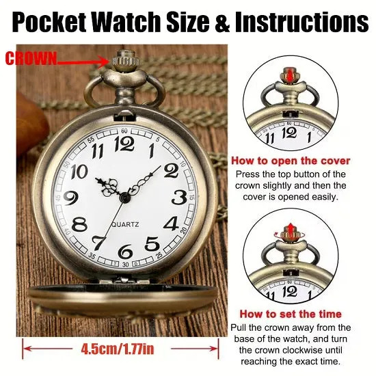 FIRE Fighter Quartz Pocket Watch Bronze Firemen With Necklace Chain