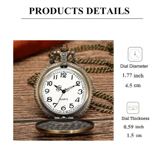 FIRE Fighter Quartz Pocket Watch Bronze Firemen With Necklace Chain