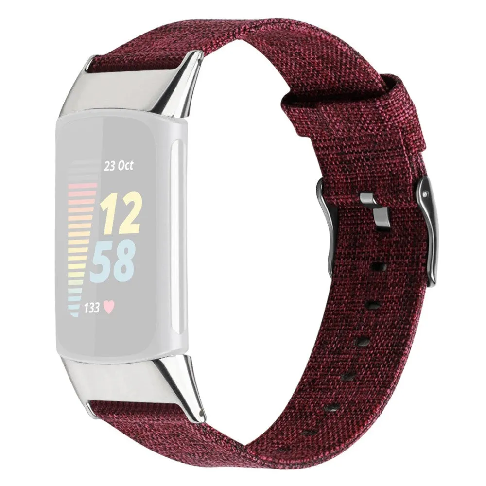 Fitbit Charge 5 nylon texture watch strap - Purple / Red / Size: L