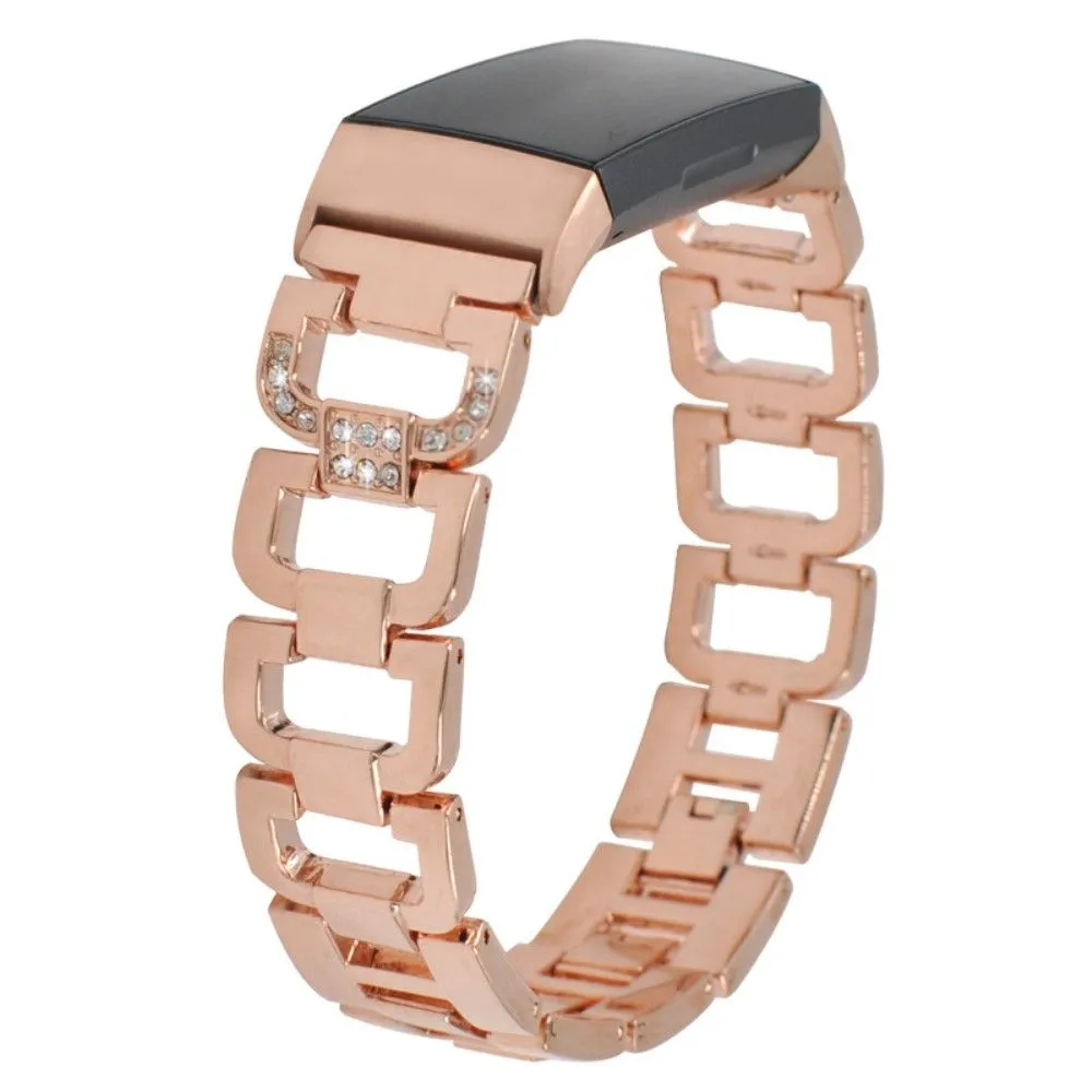 Fitbit Charge 5 rhinestone décor aluminum watch strap - Rose Gold