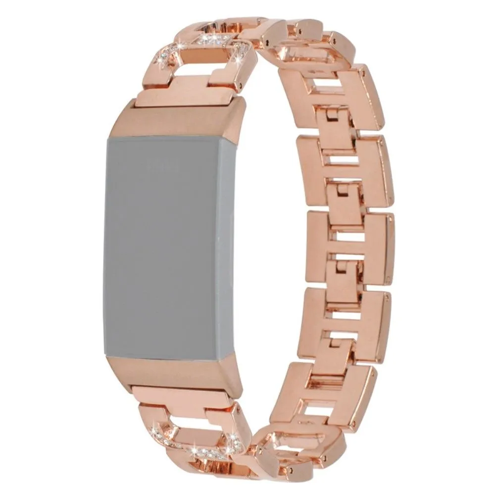 Fitbit Charge 5 rhinestone décor aluminum watch strap - Rose Gold