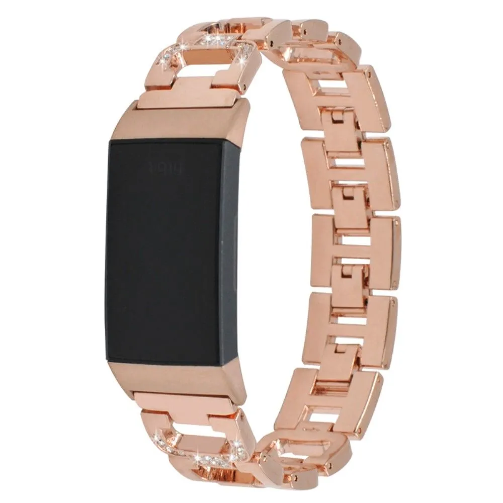 Fitbit Charge 5 rhinestone décor aluminum watch strap - Rose Gold