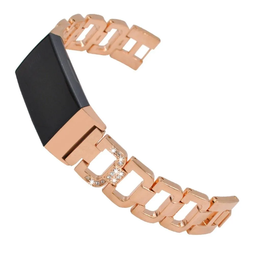 Fitbit Charge 5 rhinestone décor aluminum watch strap - Rose Gold