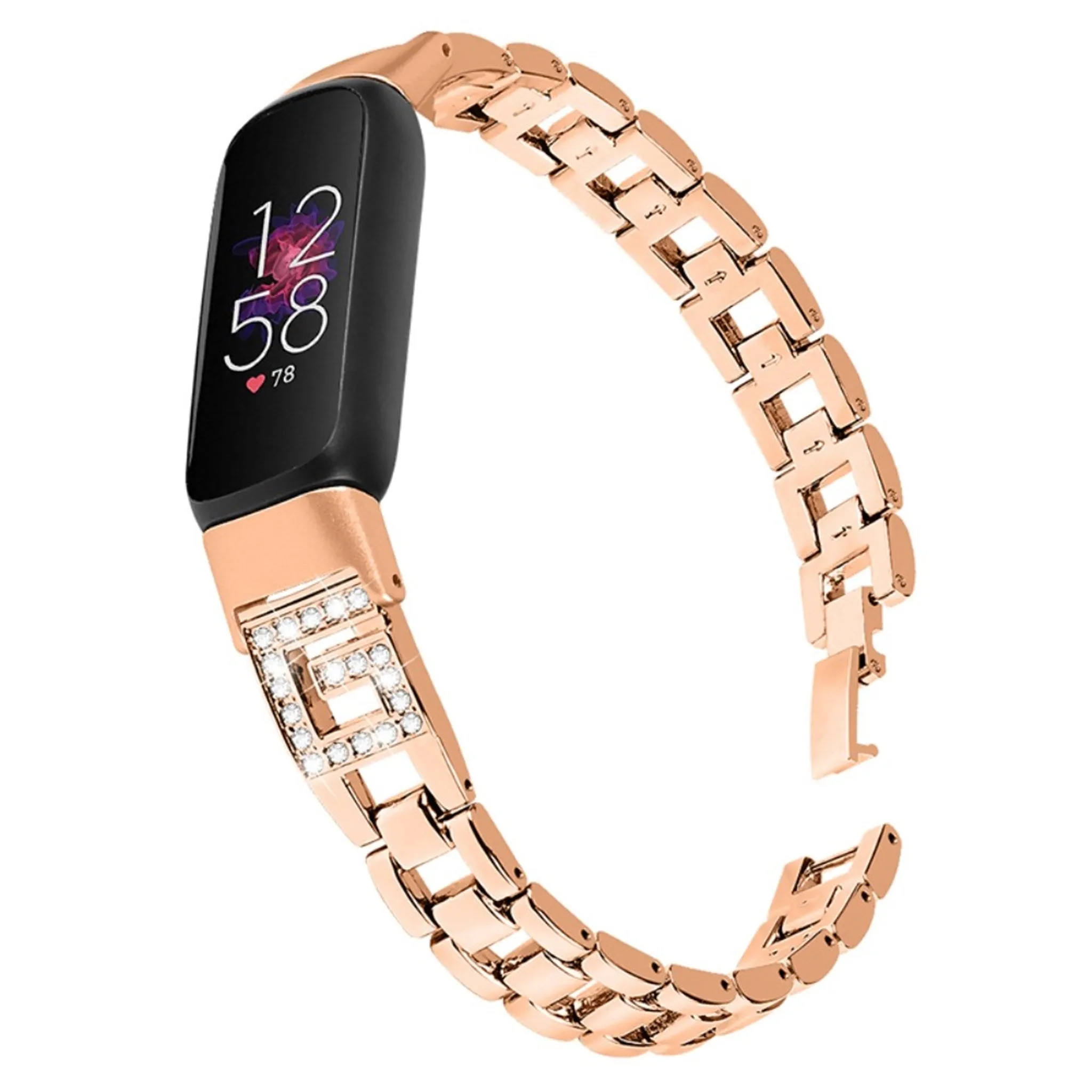 Fitbit Luxe G-shape rhinestone alloy watch strap - Rose Gold