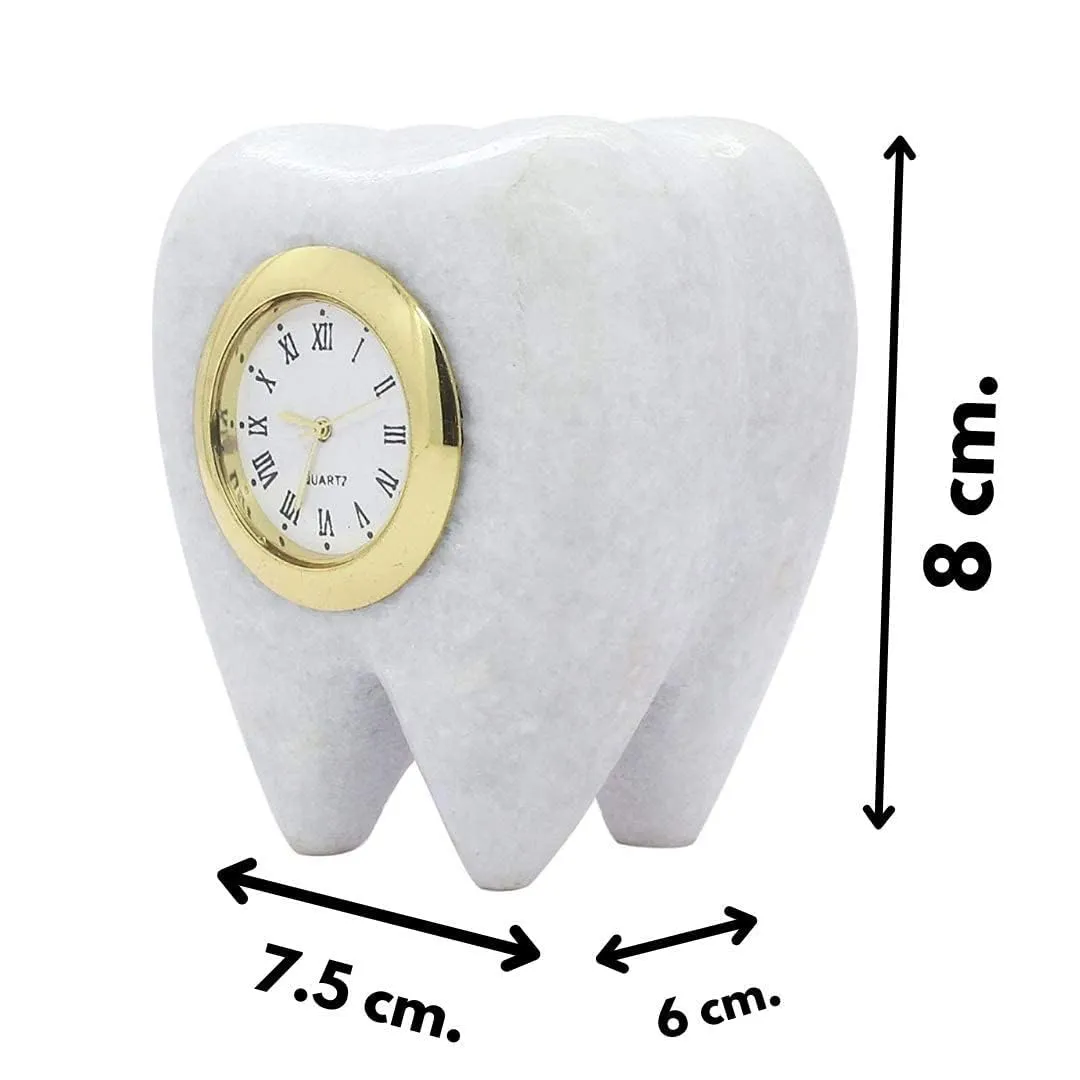 Grahvatika Marble Table Dcor Clock, Tooth Shaped Watch for Dentist Desk,Marble Paper Weight, Ideal Gift for Dentist and Doctors