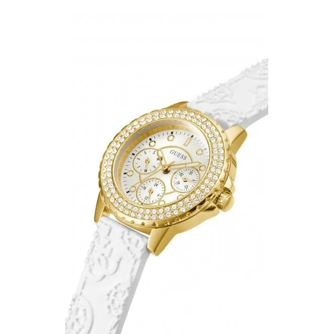 Guess Ladies Crown Jewel Silicone Gold Tone Watch GW0411L1