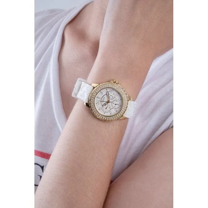 Guess Ladies Crown Jewel Silicone Gold Tone Watch GW0411L1