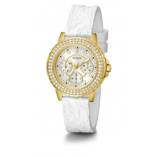 Guess Ladies Crown Jewel Silicone Gold Tone Watch GW0411L1