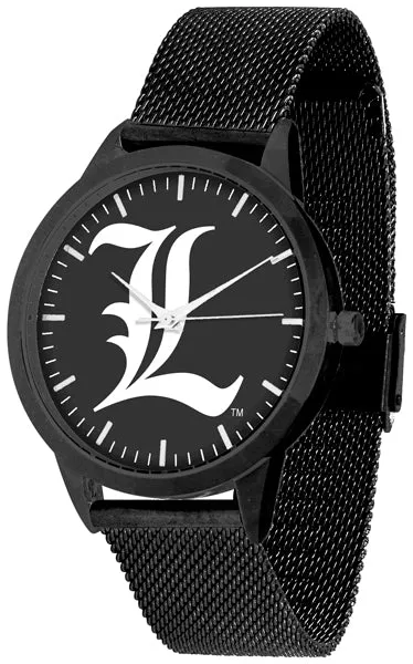 Louisville Cardinals Statement Mesh Band Unisex Watch - Black - Black Dial