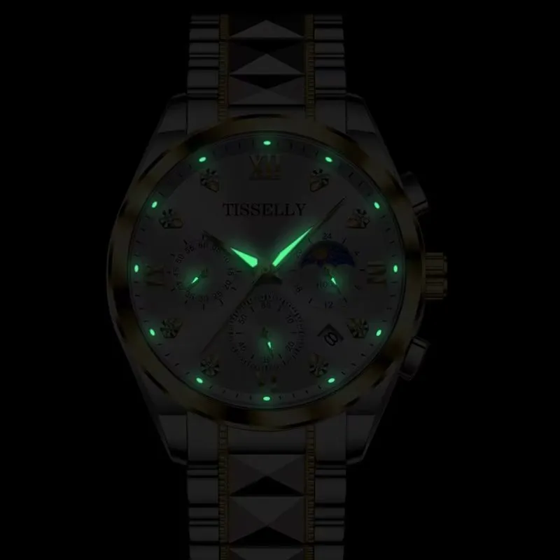 Luminous Business Timepiece with Copper Buckle and Leather Strap