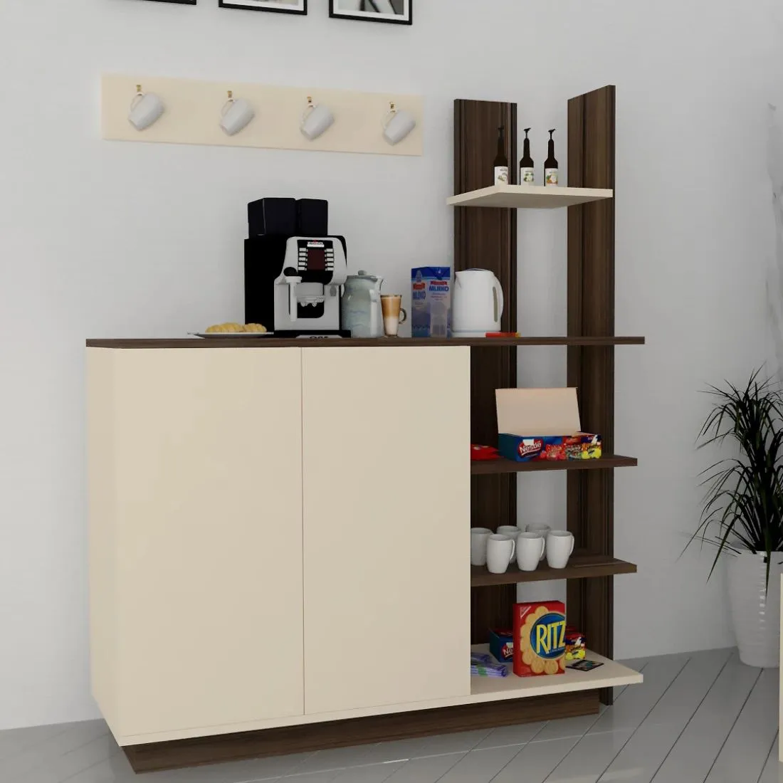 Modern Coffee Corner with Shelves – Stylish & Functional