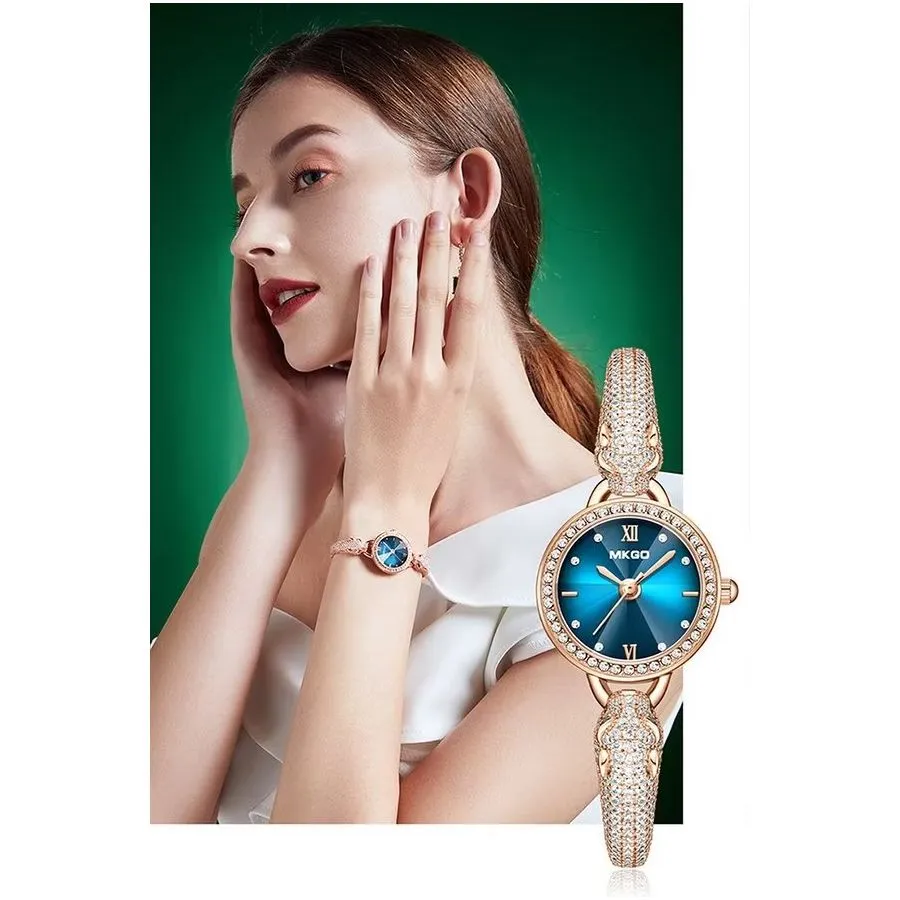 OceanGleam Wide Band Blue Crystal Bracelet Watch