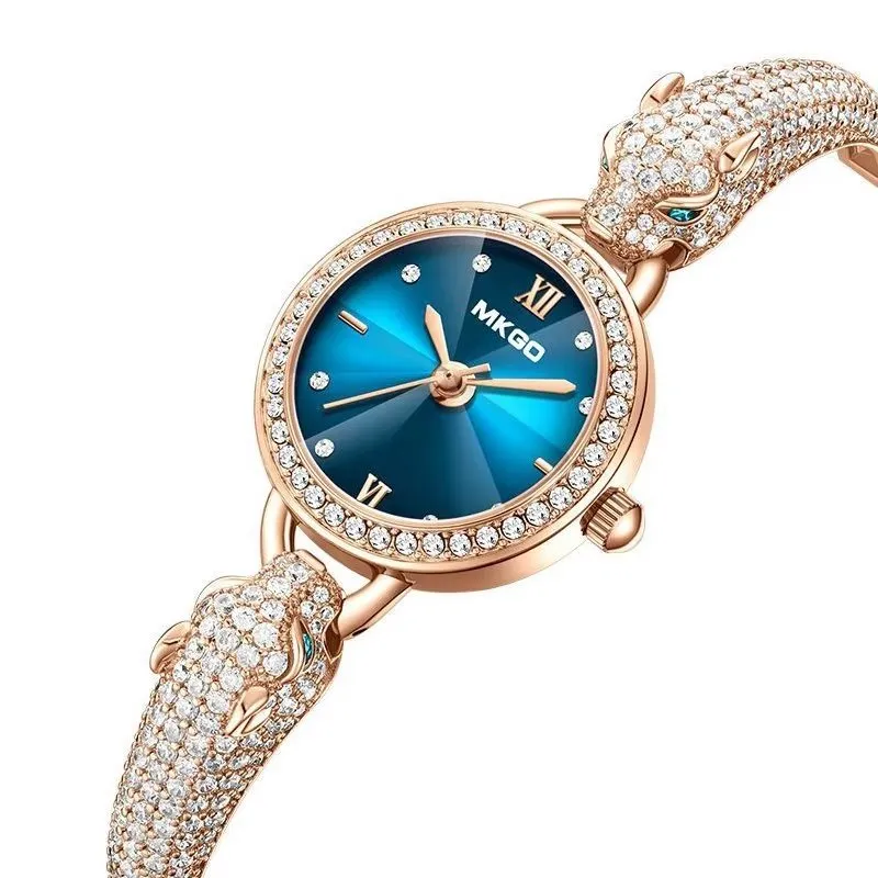 OceanGleam Wide Band Blue Crystal Bracelet Watch