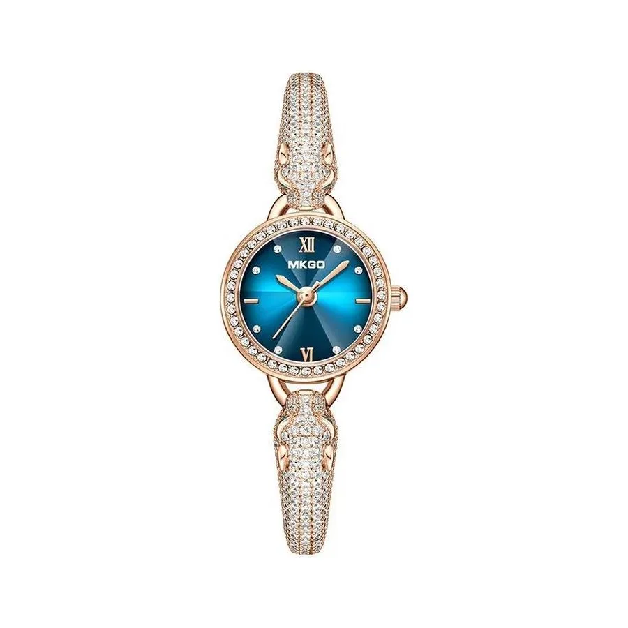 OceanGleam Wide Band Blue Crystal Bracelet Watch