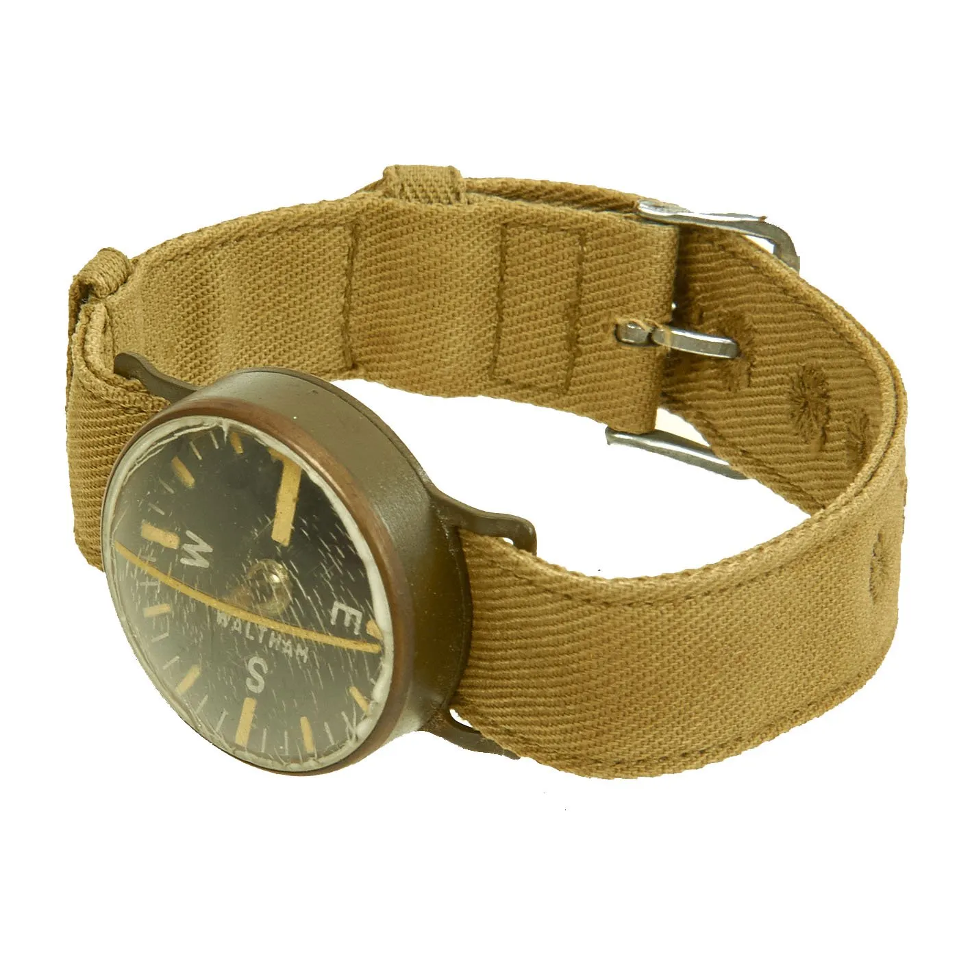 Original U.S. WWII Wrist Compass by Waltham Watch Co. with Canvas Wristband