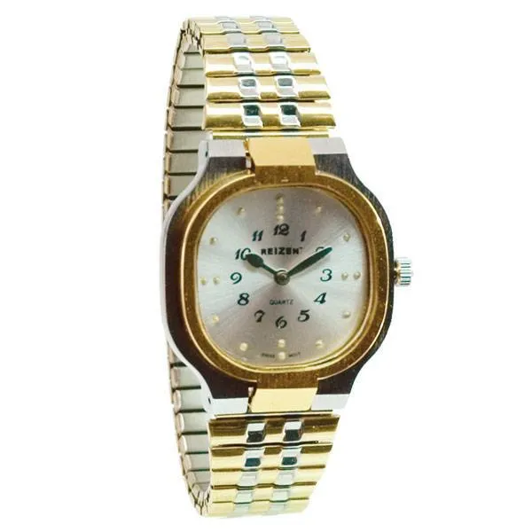 Reizen Ladies and Mens Two Tone-Square Braille Watch-Exp Band