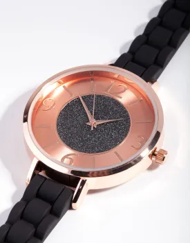 Rose Gold Glitter Face Silicone Watch