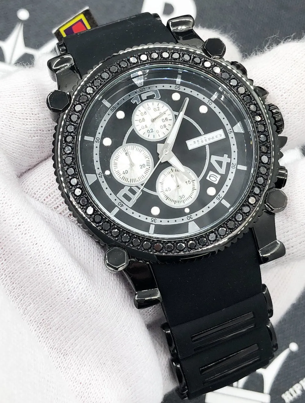 Rubber Strap 2.25 Carat Black Diamond Hip Hop Watch JoJino