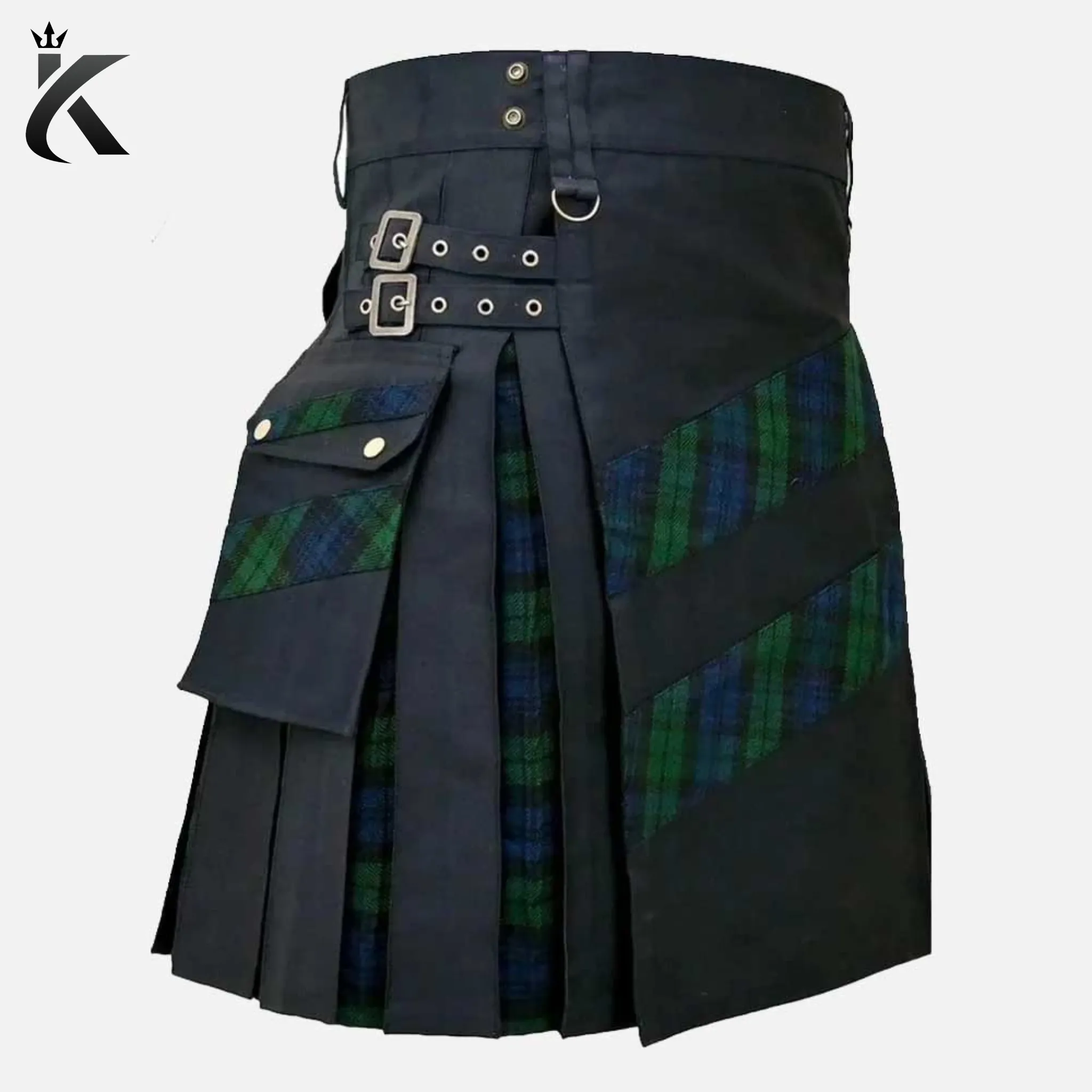 Scottish Hybrid Cross Stripes Black Watch Utility Kilt - Modern Style