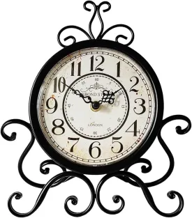 Thomson Handicraft Antique Style Desk Clock, 10 Inch,Dial 6 inch Black, Iron Metal Glass, Vintage,Unique Art for Home, Office Decor (Antique)