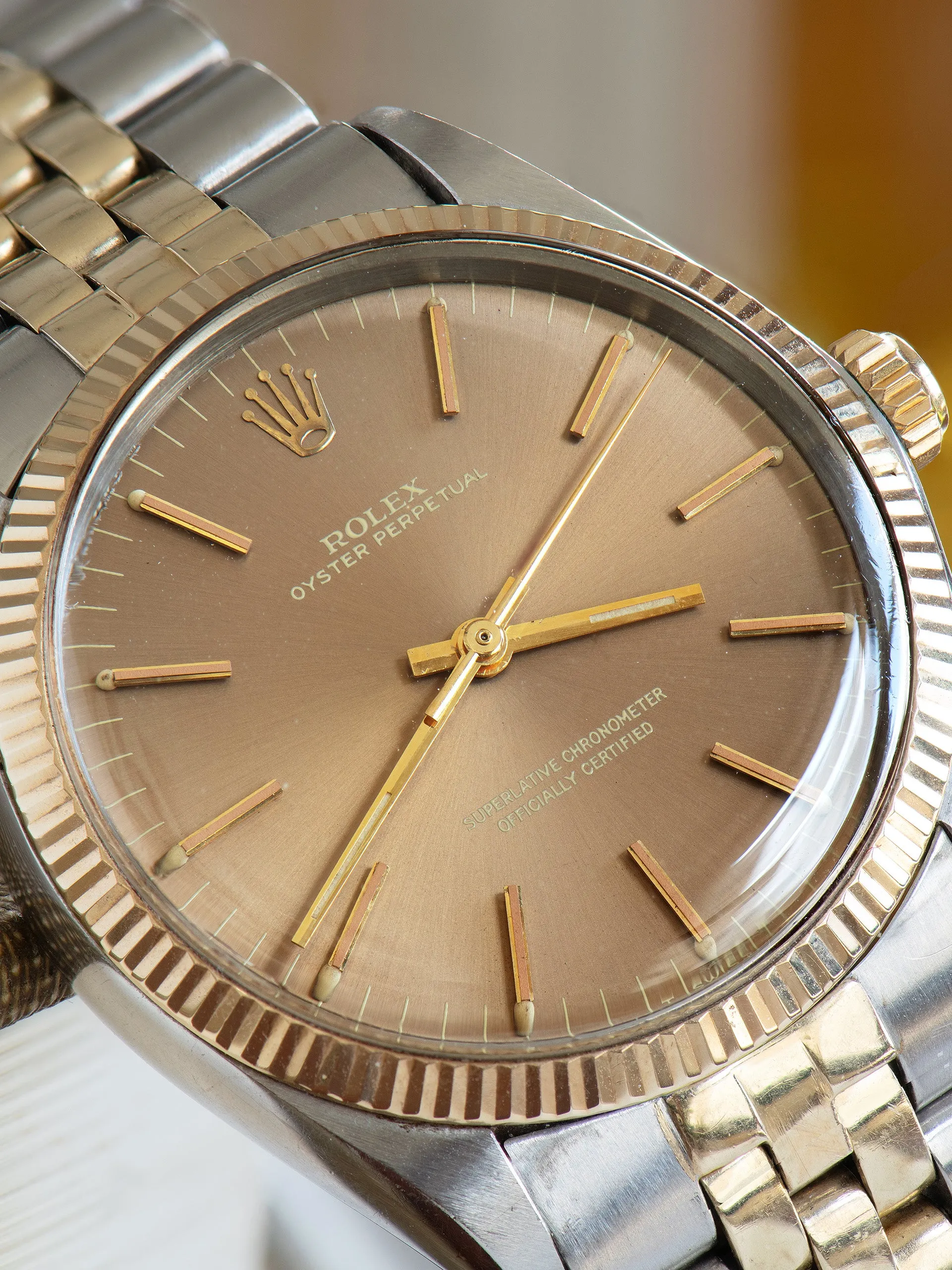 *Unpolished* 1969 Rolex Two-Tone Oyster-Perpetual (Ref. 1005) Taupe "Ghost" Dial