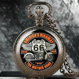 Vintage Classic Route 66 American Highway Quartz Movement Pocket Watch