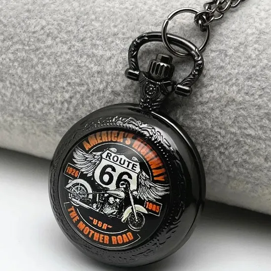 Vintage Classic Route 66 American Highway Quartz Movement Pocket Watch