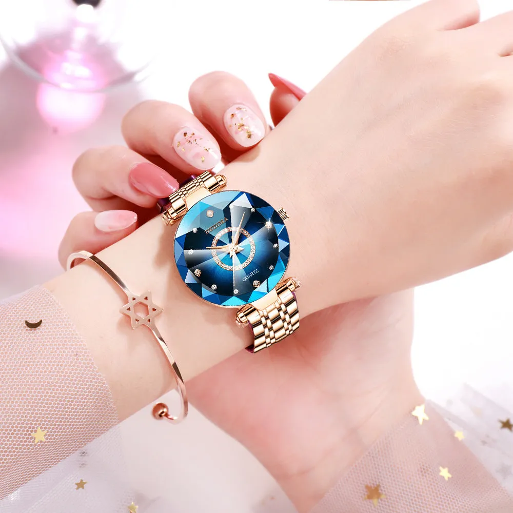 Women Ladies Luxury Brand Crystal Diamond Quartz Watch Stainless Steel Waterproof Watch;